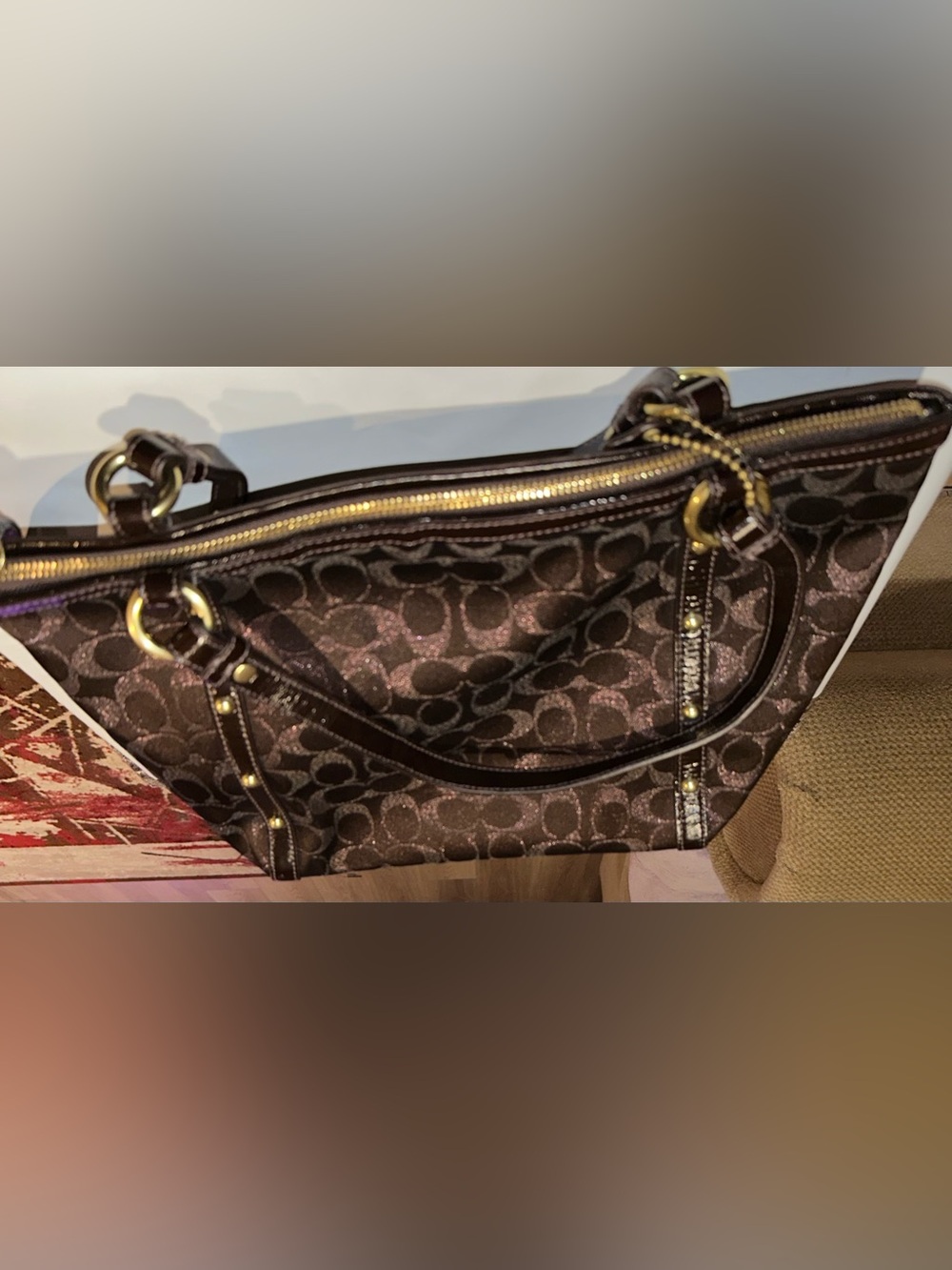 Coach Signature Pattern Brown Tote Bag